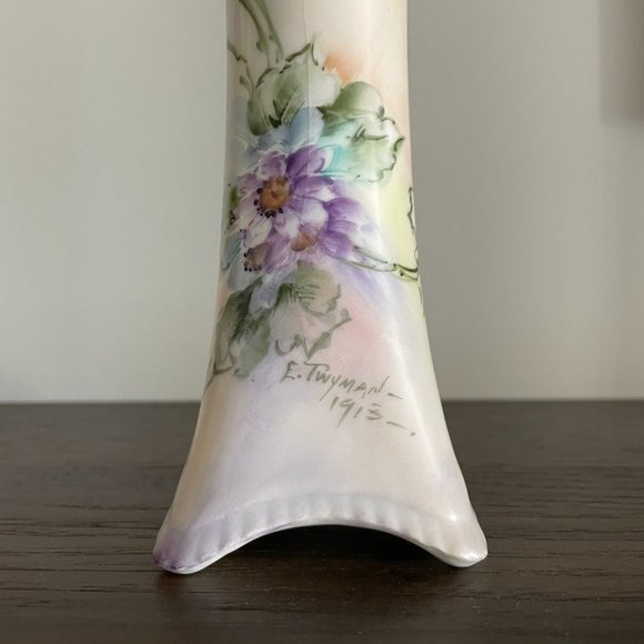 Antique Hand Painted Vases (2) - E (or L) Twyman 1913 and J.S. Germany - Picture 4 of 9